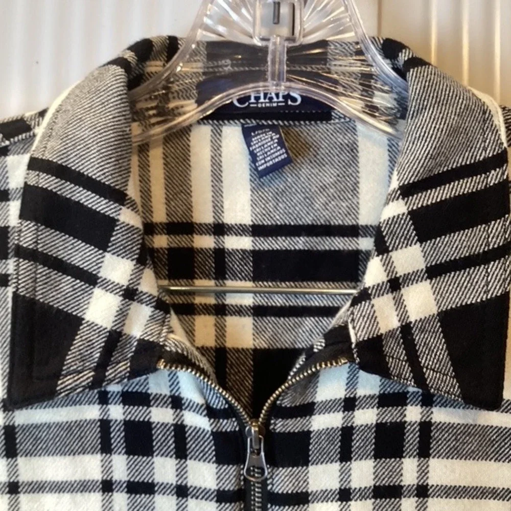 Chaps Denim Plaid‎ Zip Up Flannel Shirt Jacket Long Sleeve Unisex L - Picture 2 of 6